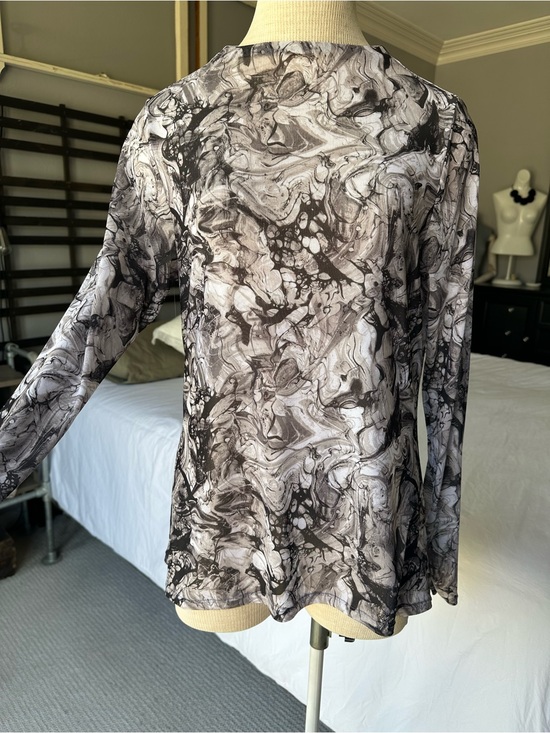 Zella Tops - Zella Marble-Effect Long Sleeve Mesh Top, size large